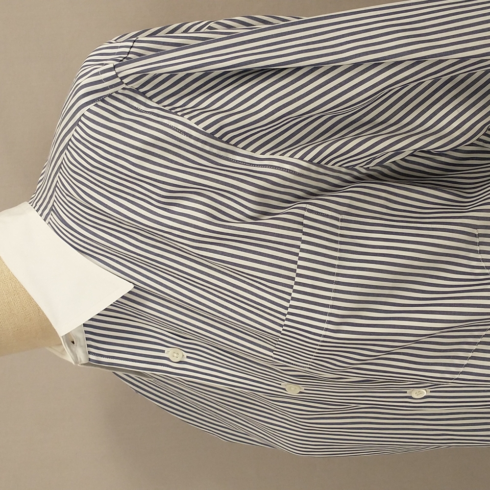 White Collar Blue Pinstripe Button Down Shirt Ralph Lauren Blue Polo Quality - Picture 2 of 9